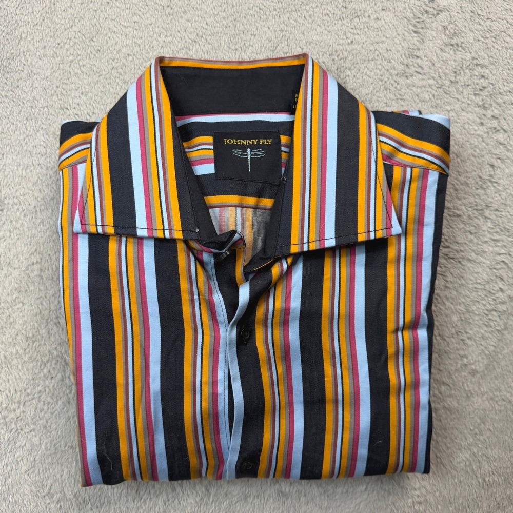 Johnny Fly Mens Multi Color Vertical Stripe Cotton Long Sleeve Shirt Medium - Picture 3 of 10